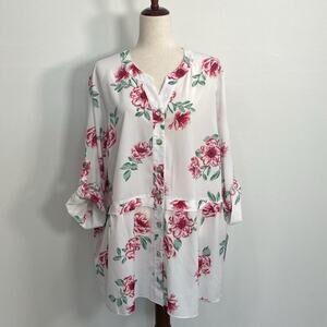 Calessa Garden Print Tunic Pockets Womens's 2X